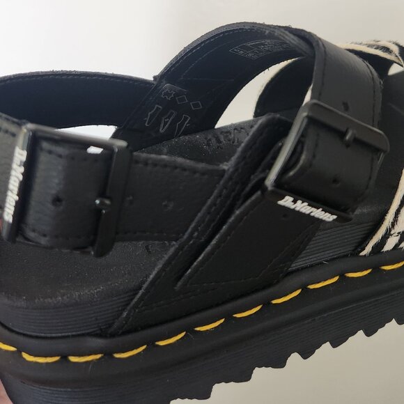 Dr. Martens Voss II Hydro Leather Sandals -  Zebra Hair On and Black Athena - Picture 5 of 13